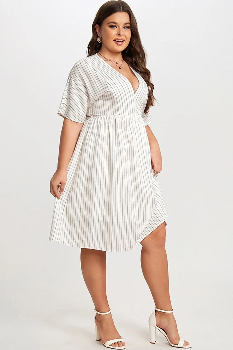 Striped V-Neck Dolman-Sleeve Women Mini Dress 6 Striped V-Neck Dolman-Sleeve Women Mini Dress - Image 6