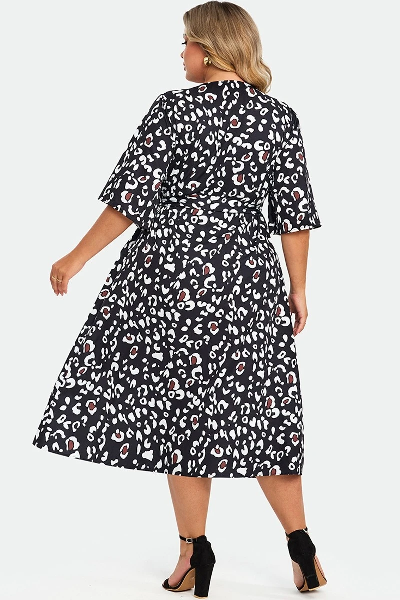 Animal Print Wrap Tie Side Women Midi Dress 2 Animal Print Wrap Tie Side Women Midi Dress - Image 2