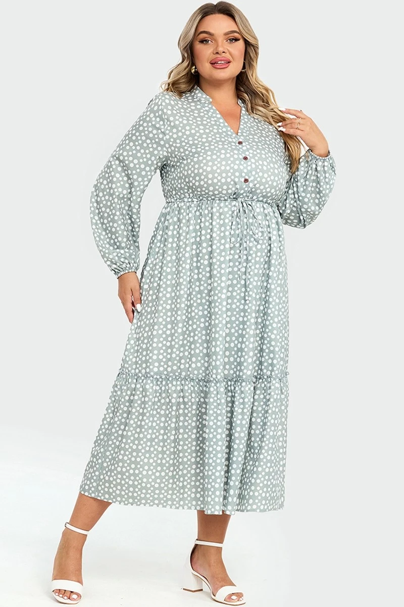 Dot Print Button Tie Waist Ruffled Hem Dress 5 Dot Print Button Tie Waist Ruffled Hem Dress - Image 5