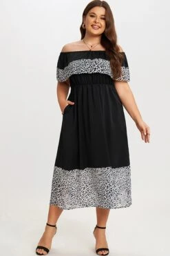 Black Leopard Off The Shoulder Maxi Dress