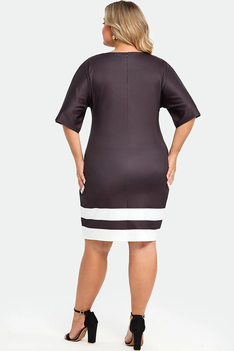 Black&White Short Sleeve Round Neck Midi Dress 2 Black&White Short Sleeve Round Neck Midi Dress - Image 2