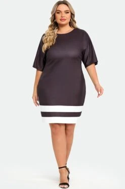 Black&White Short Sleeve Round Neck Midi Dress 8 Black&White Short Sleeve Round Neck Midi Dress -Trendy Bikini Set Sales Store c sd033001 3