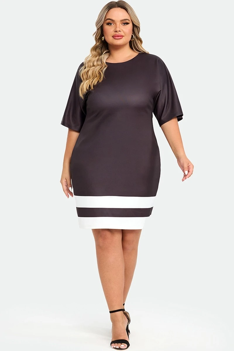 Black&White Short Sleeve Round Neck Midi Dress 3 Black&White Short Sleeve Round Neck Midi Dress - Image 3