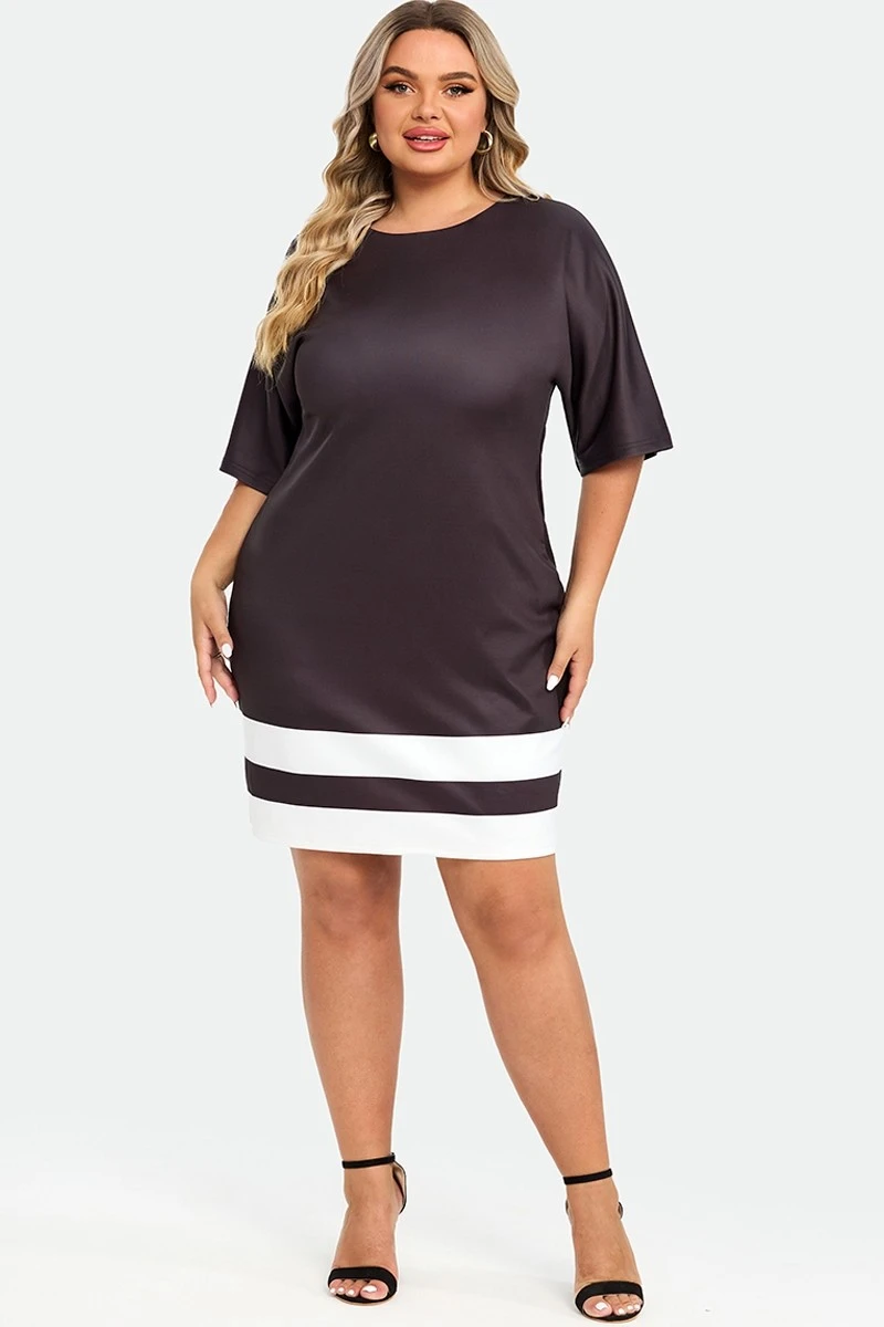 Black&White Short Sleeve Round Neck Midi Dress 5 Black&White Short Sleeve Round Neck Midi Dress - Image 5