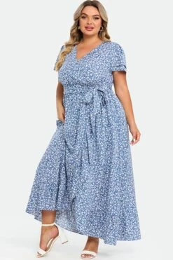Plus Size Floral Flutter Sleeve Ruffle Belted Maxi Dress -Trendy Bikini Set Sales Store c sd036002 5