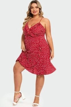 Allover Heart Print Wrap Cami Ruffles Midi Dress -Trendy Bikini Set Sales Store c sd041001 4