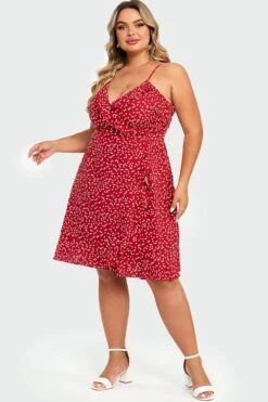 Allover Heart Print Wrap Cami Ruffles Midi Dress -Trendy Bikini Set Sales Store c sd041001 5