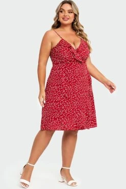 Allover Heart Print Wrap Cami Ruffles Midi Dress -Trendy Bikini Set Sales Store c sd041001 6