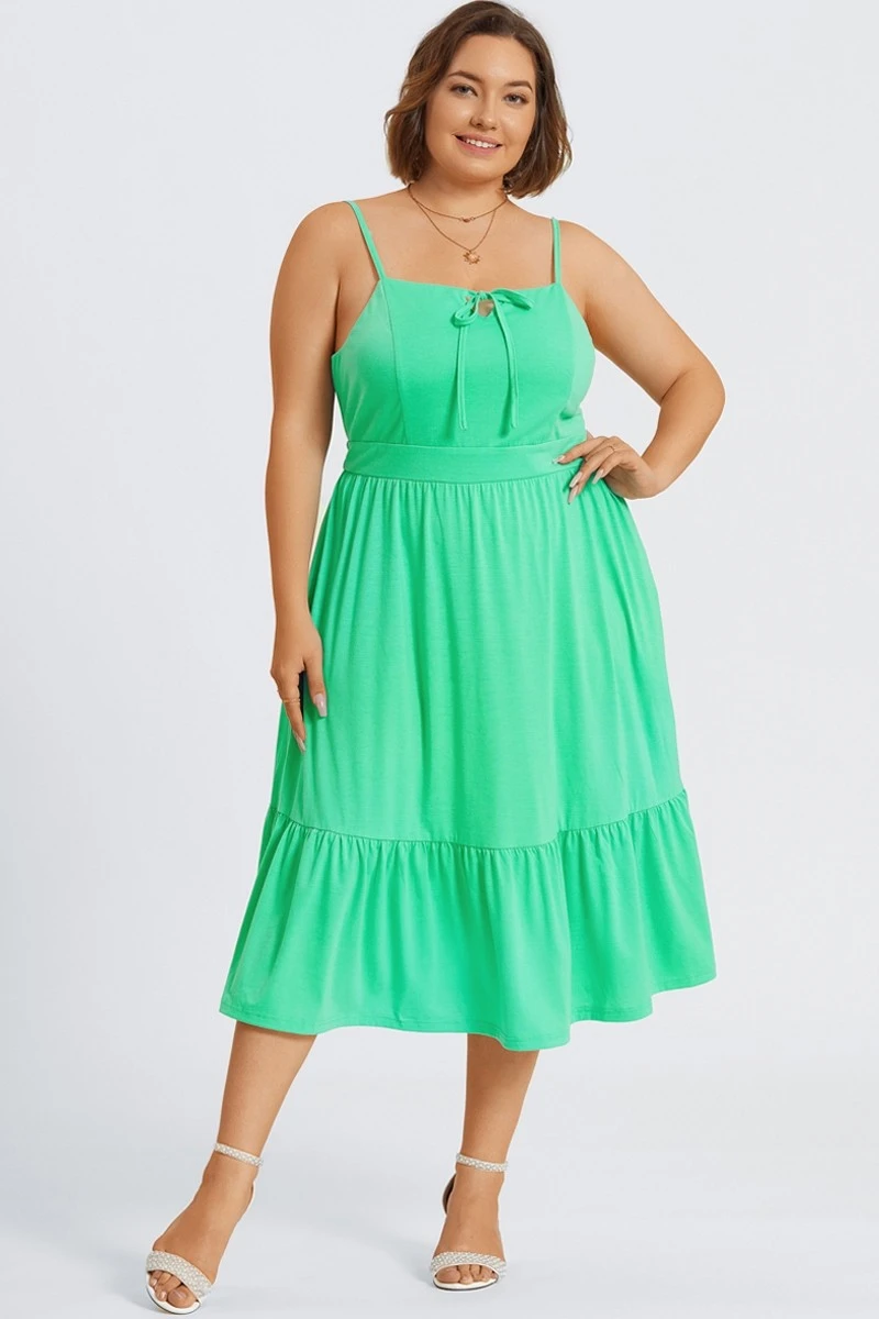 Plus Size Green Tiered Tie Front Maxi Dress 1 Plus Size Green Tiered Tie Front Maxi Dress
