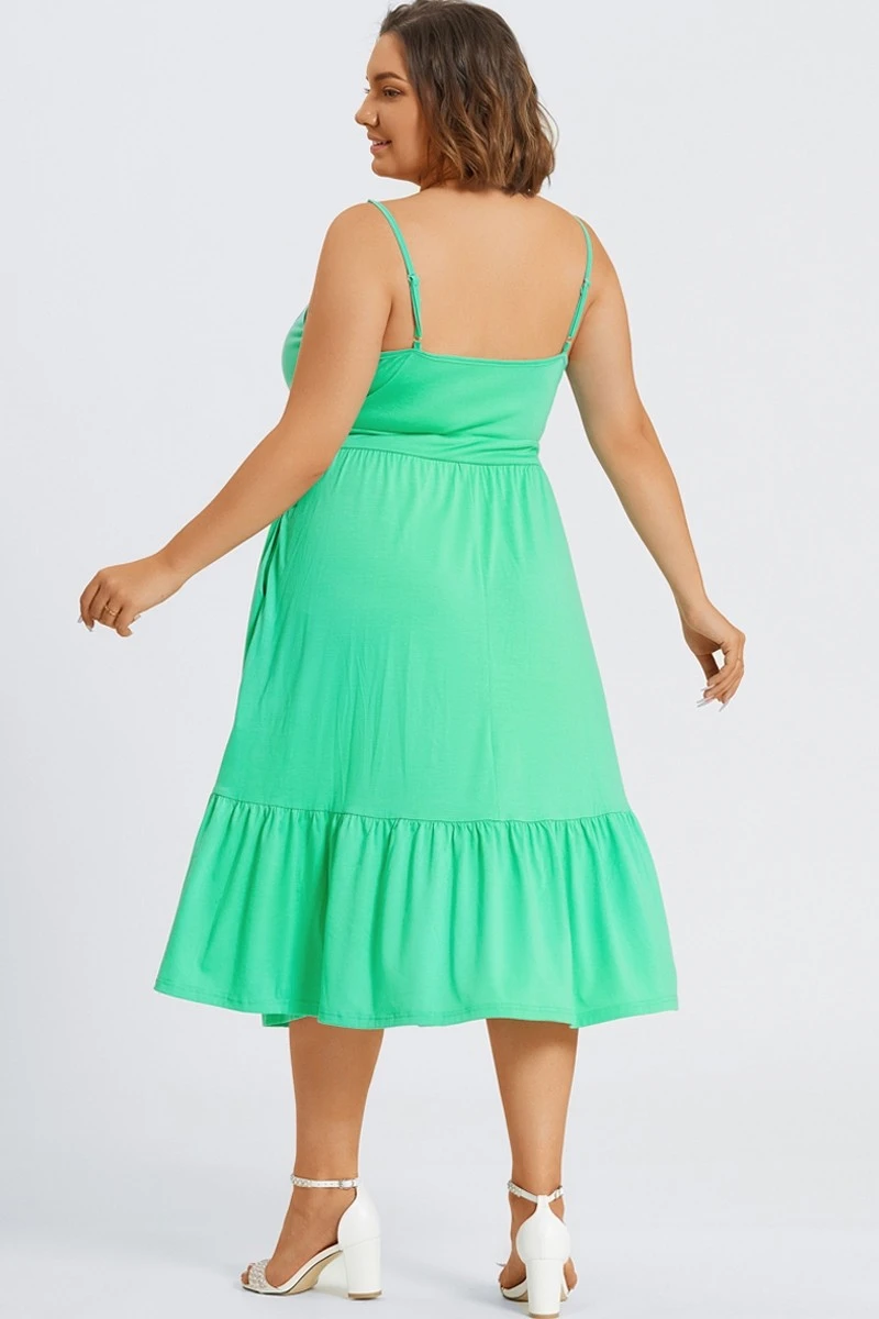 Plus Size Green Tiered Tie Front Maxi Dress 2 Plus Size Green Tiered Tie Front Maxi Dress - Image 2