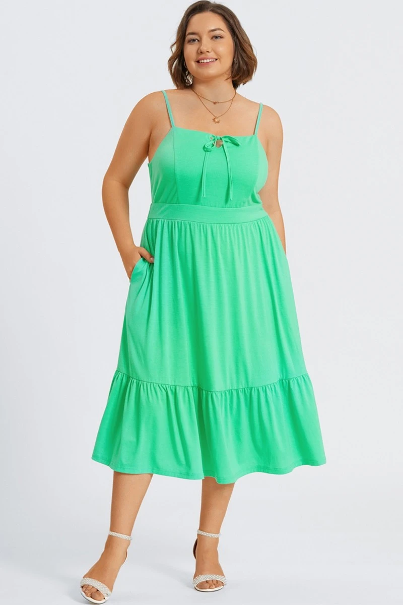 Plus Size Green Tiered Tie Front Maxi Dress 6 Plus Size Green Tiered Tie Front Maxi Dress - Image 6
