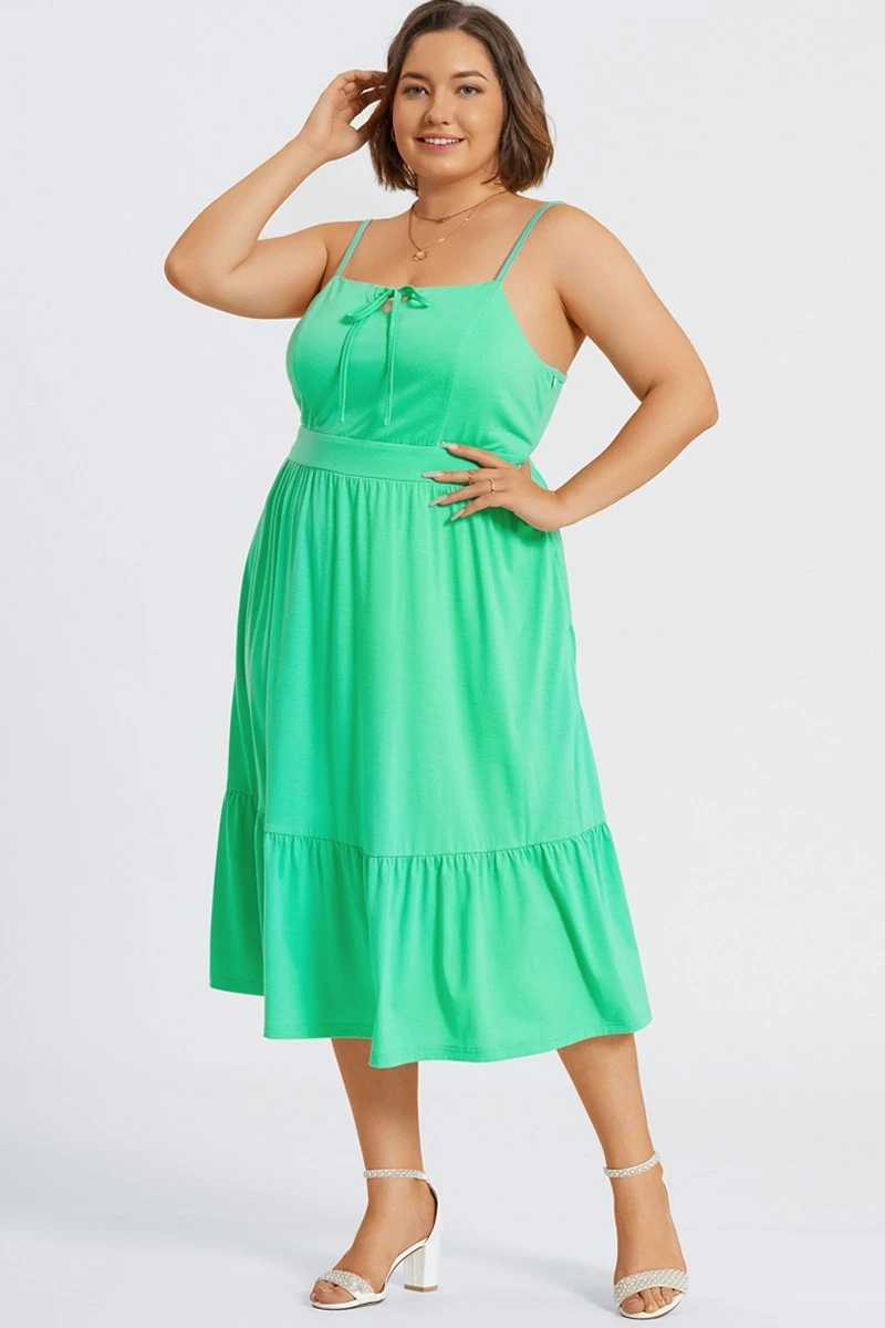 Plus Size Green Tiered Tie Front Maxi Dress 5 Plus Size Green Tiered Tie Front Maxi Dress - Image 5