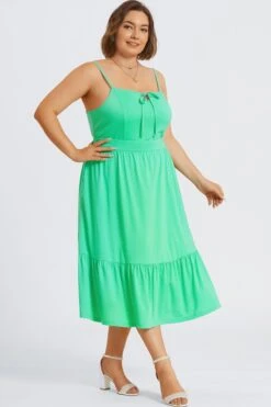 Plus Size Green Tiered Tie Front Maxi Dress 9 Plus Size Green Tiered Tie Front Maxi Dress -Trendy Bikini Set Sales Store c sd054001 6
