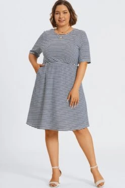 High Neck Half Sleeve Skater Midi Dress