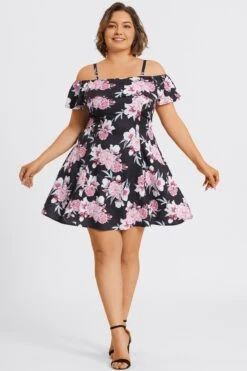 Floral Print Cold Shoulder Flutter Sleeve Midi Dress -Trendy Bikini Set Sales Store c sd057001 3