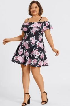 Floral Print Cold Shoulder Flutter Sleeve Midi Dress -Trendy Bikini Set Sales Store c sd057001 5