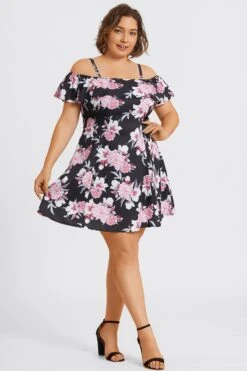 Floral Print Cold Shoulder Flutter Sleeve Midi Dress -Trendy Bikini Set Sales Store c sd057001 6