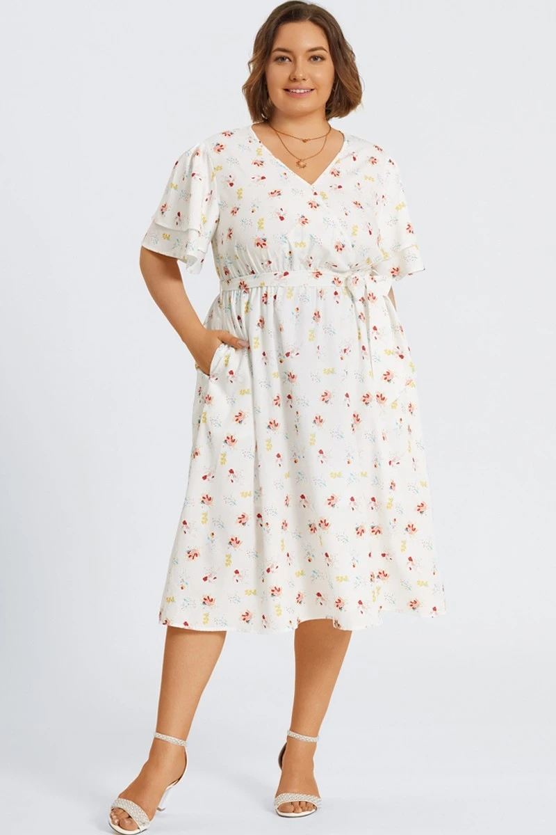 Floral Printed Ruffle Sleeve Pocket Belted Maxi Dress 1 Floral Printed Ruffle Sleeve Pocket Belted Maxi Dress