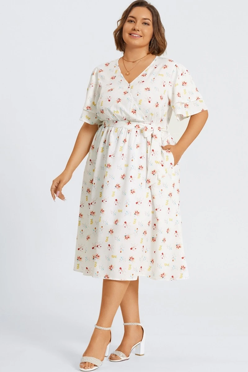Floral Printed Ruffle Sleeve Pocket Belted Maxi Dress 4 Floral Printed Ruffle Sleeve Pocket Belted Maxi Dress - Image 4