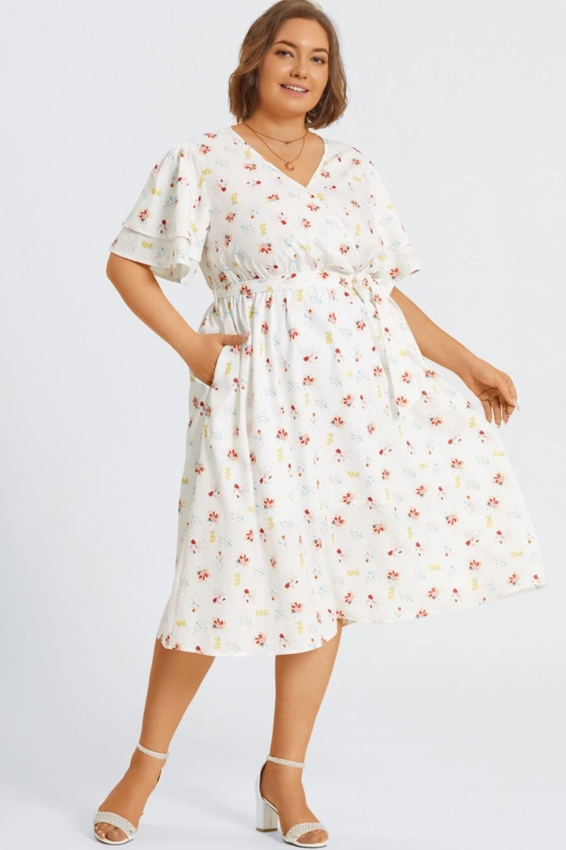 Floral Printed Ruffle Sleeve Pocket Belted Maxi Dress 6 Floral Printed Ruffle Sleeve Pocket Belted Maxi Dress - Image 6