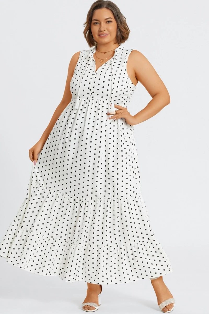Polka Dots Textured Woven Tiered Maxi Dress 1 Polka Dots Textured Woven Tiered Maxi Dress