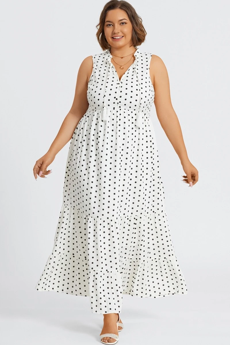 Polka Dots Textured Woven Tiered Maxi Dress 3 Polka Dots Textured Woven Tiered Maxi Dress - Image 3