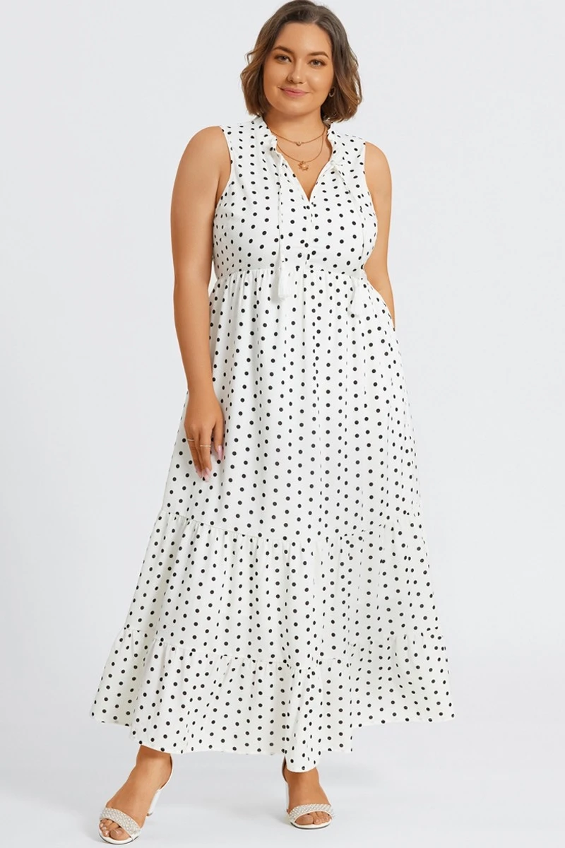 Polka Dots Textured Woven Tiered Maxi Dress 4 Polka Dots Textured Woven Tiered Maxi Dress - Image 4