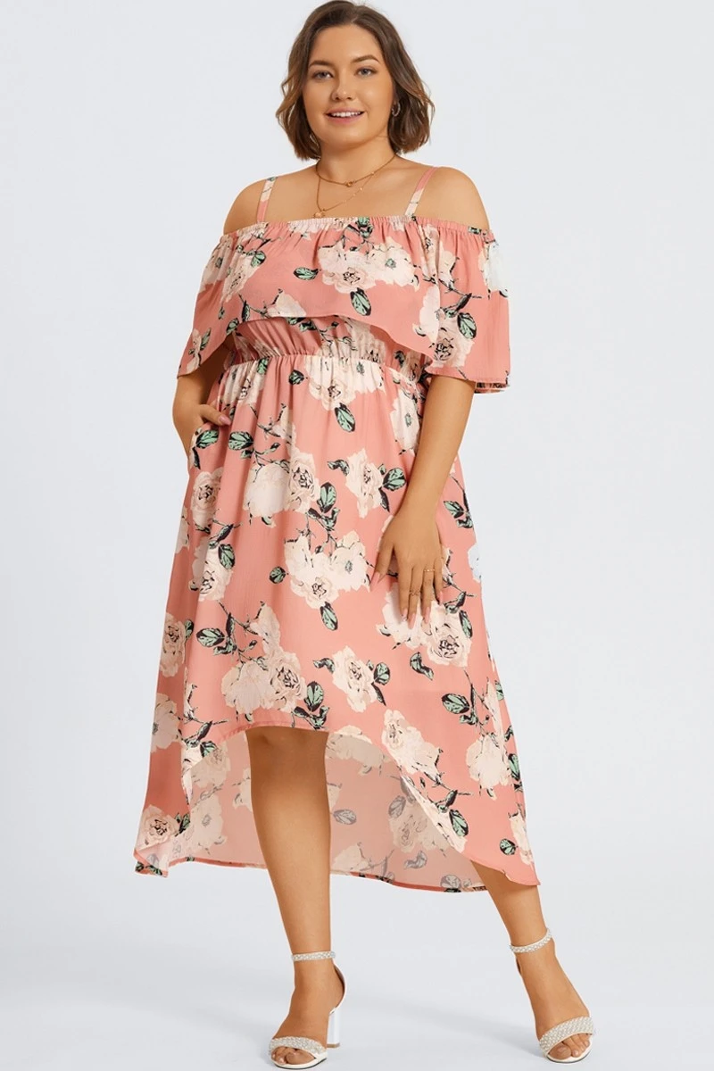 Floral Print Cold Shoulder Pocket Asymmetrical Hem Dress 1 Floral Print Cold Shoulder Pocket Asymmetrical Hem Dress