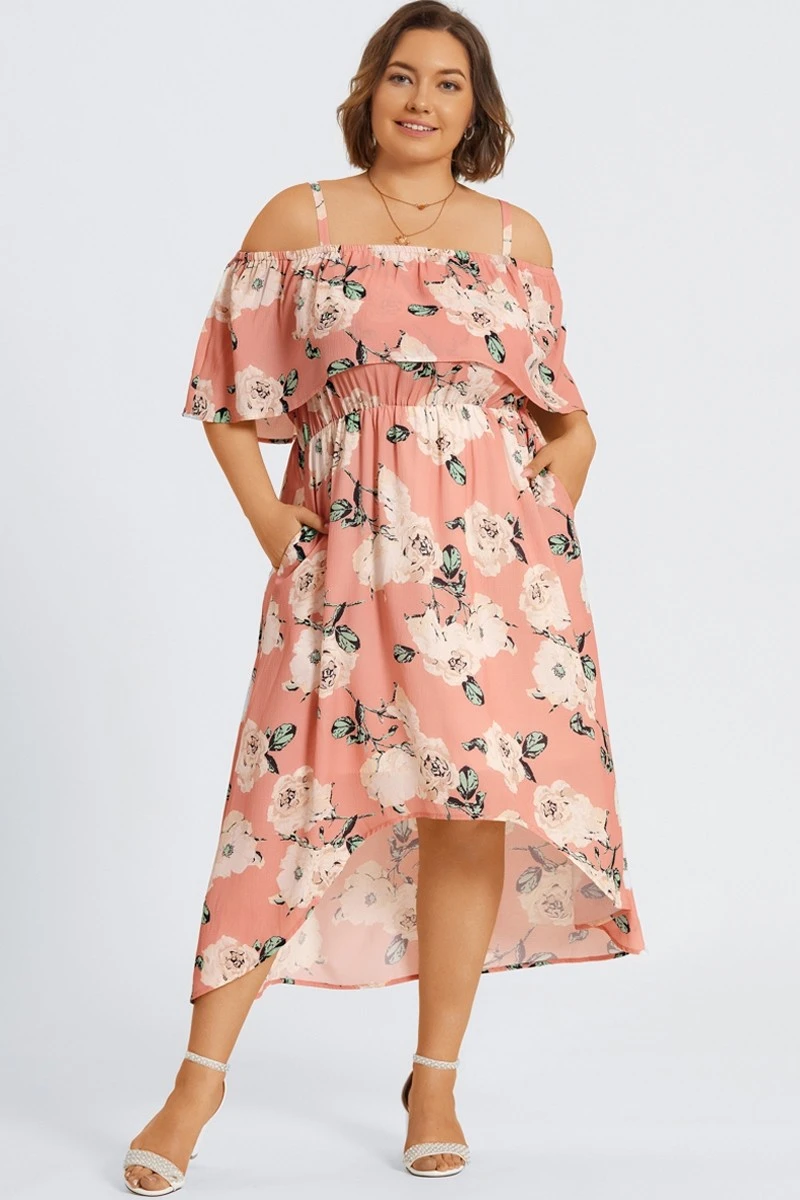 Floral Print Cold Shoulder Pocket Asymmetrical Hem Dress 3 Floral Print Cold Shoulder Pocket Asymmetrical Hem Dress - Image 3