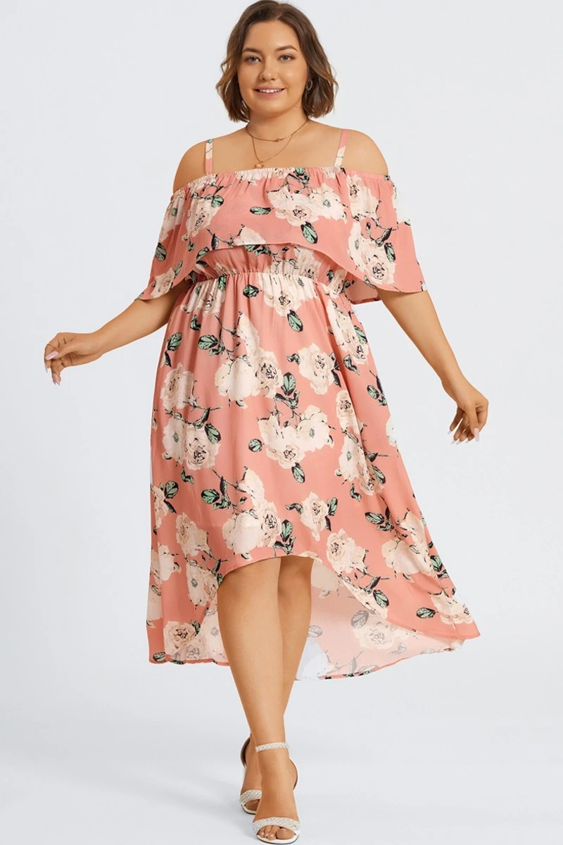 Floral Print Cold Shoulder Pocket Asymmetrical Hem Dress 5 Floral Print Cold Shoulder Pocket Asymmetrical Hem Dress - Image 5