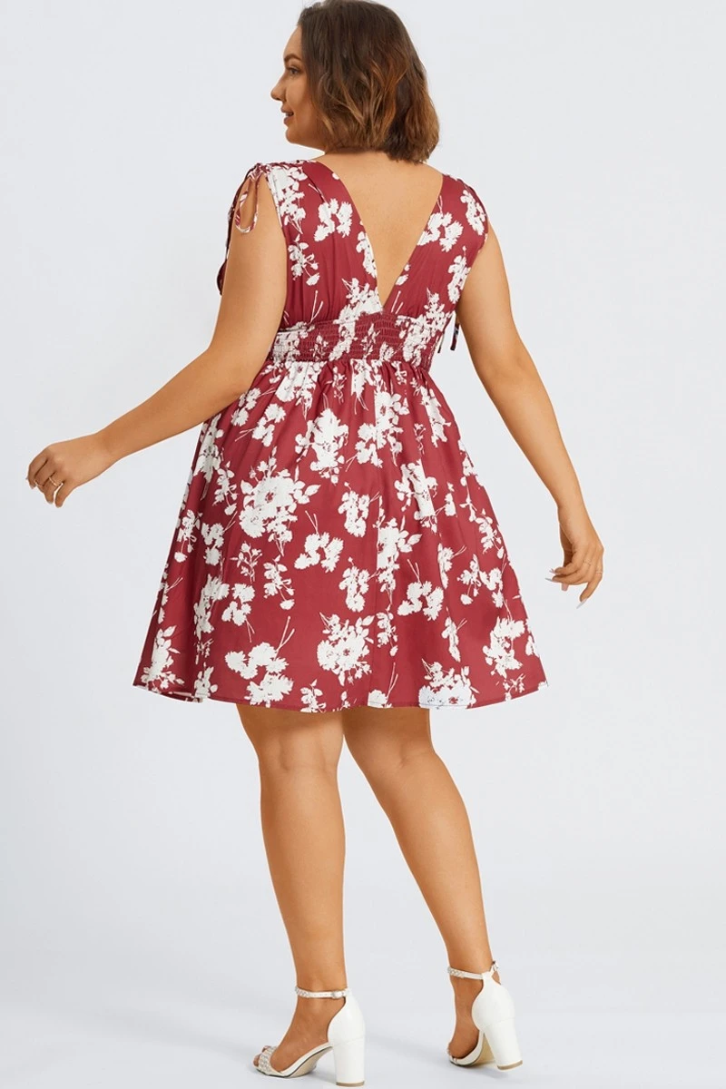 Floral Print Shirred Back Drawstring Shoulder Midi Dress 2 Floral Print Shirred Back Drawstring Shoulder Midi Dress - Image 2