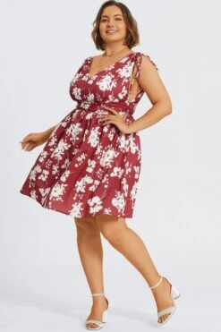 Floral Print Shirred Back Drawstring Shoulder Midi Dress 8 Floral Print Shirred Back Drawstring Shoulder Midi Dress -Trendy Bikini Set Sales Store c sd062001 3