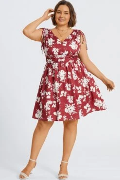 Floral Print Shirred Back Drawstring Shoulder Midi Dress 10 Floral Print Shirred Back Drawstring Shoulder Midi Dress -Trendy Bikini Set Sales Store c sd062001 5