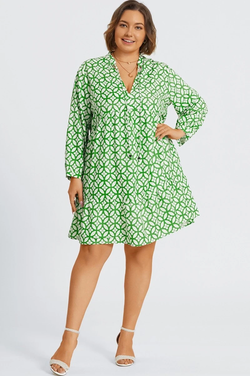 Green Floral Print Tie Neck Smock Midi Dress 1 Green Floral Print Tie Neck Smock Midi Dress