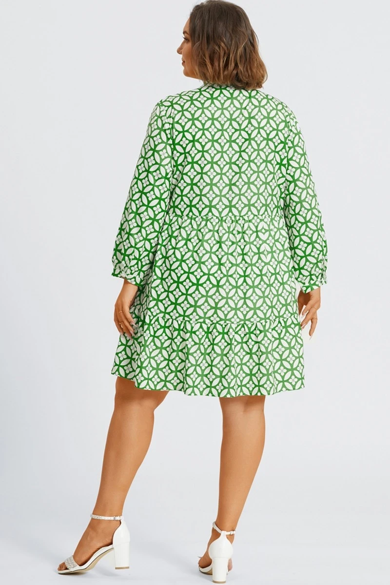 Green Floral Print Tie Neck Smock Midi Dress 2 Green Floral Print Tie Neck Smock Midi Dress - Image 2