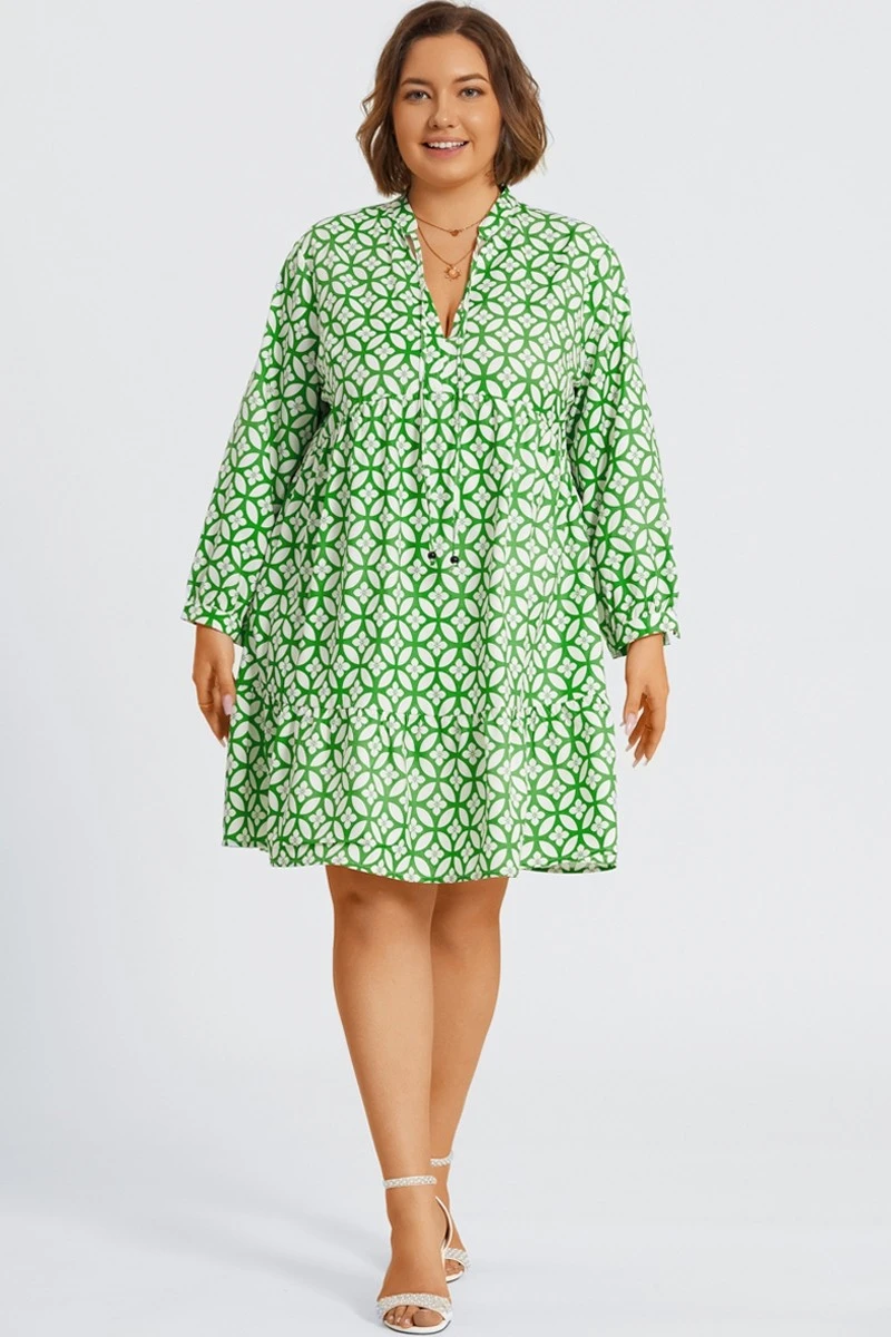 Green Floral Print Tie Neck Smock Midi Dress 3 Green Floral Print Tie Neck Smock Midi Dress - Image 3