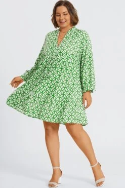 Green Floral Print Tie Neck Smock Midi Dress 10 Green Floral Print Tie Neck Smock Midi Dress -Trendy Bikini Set Sales Store c sd063001 5