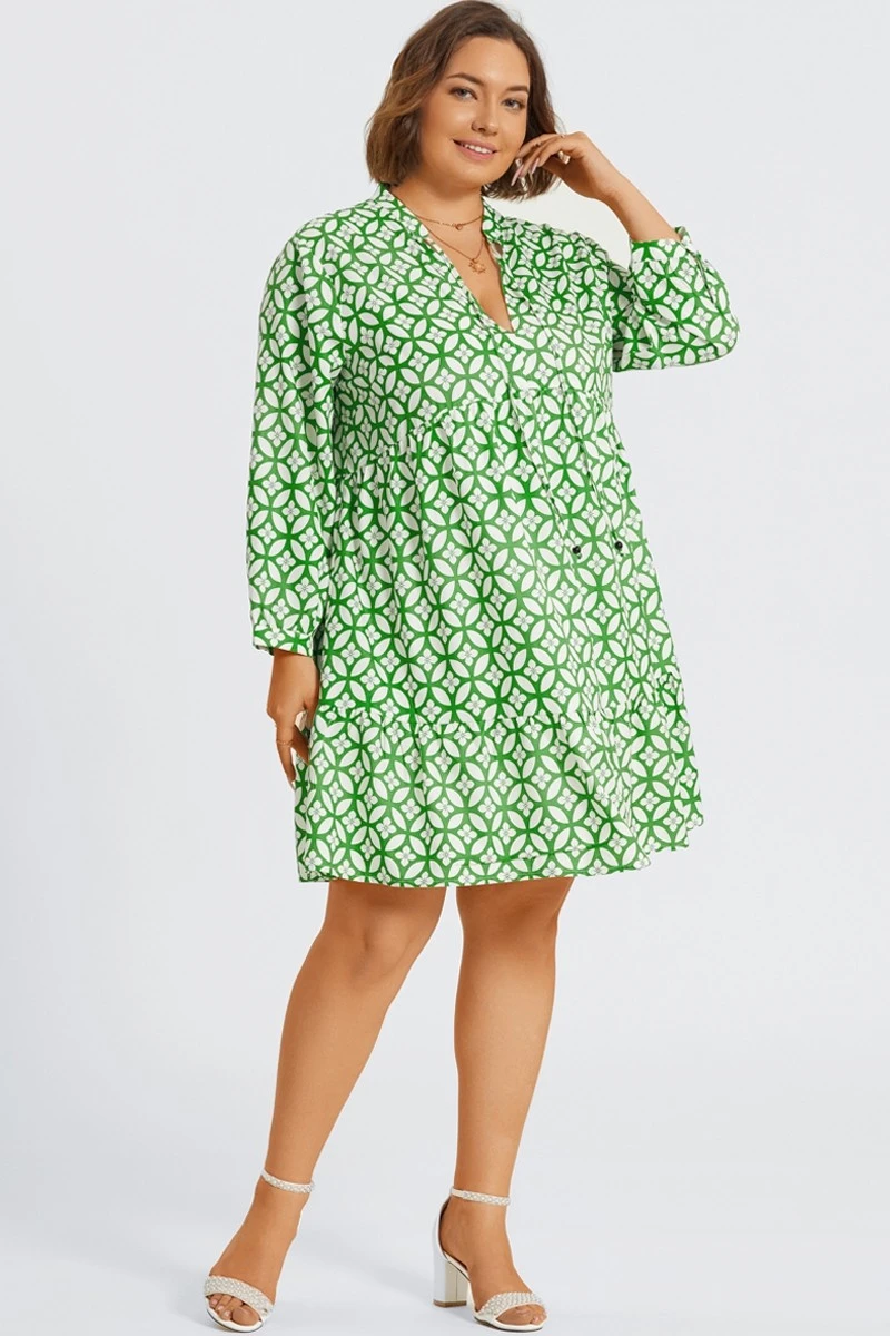 Green Floral Print Tie Neck Smock Midi Dress 6 Green Floral Print Tie Neck Smock Midi Dress - Image 6