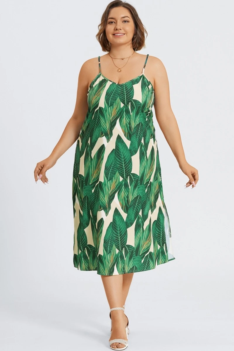 Plus Size Tropical Print Cami Maxi Dress 1 Plus Size Tropical Print Cami Maxi Dress