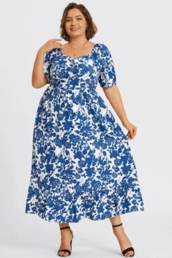 Floral Print Square Neck Pocket Ruffle Hem Maxi Dress -Trendy Bikini Set Sales Store c sd069001 6