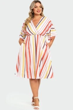 V-Neck Color Striped Dolman Sleeve Maxi Dress 8 V-Neck Color Striped Dolman Sleeve Maxi Dress -Trendy Bikini Set Sales Store c sd430001 3