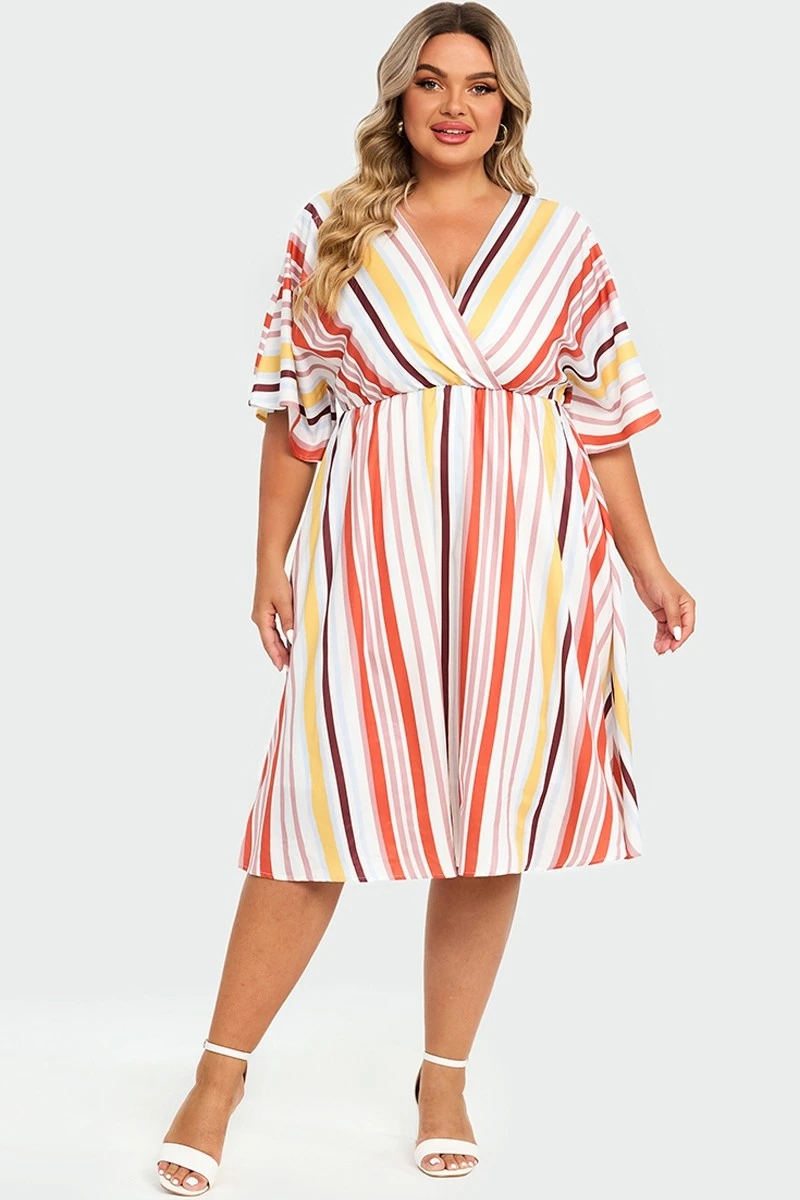 V-Neck Color Striped Dolman Sleeve Maxi Dress 4 V-Neck Color Striped Dolman Sleeve Maxi Dress - Image 4