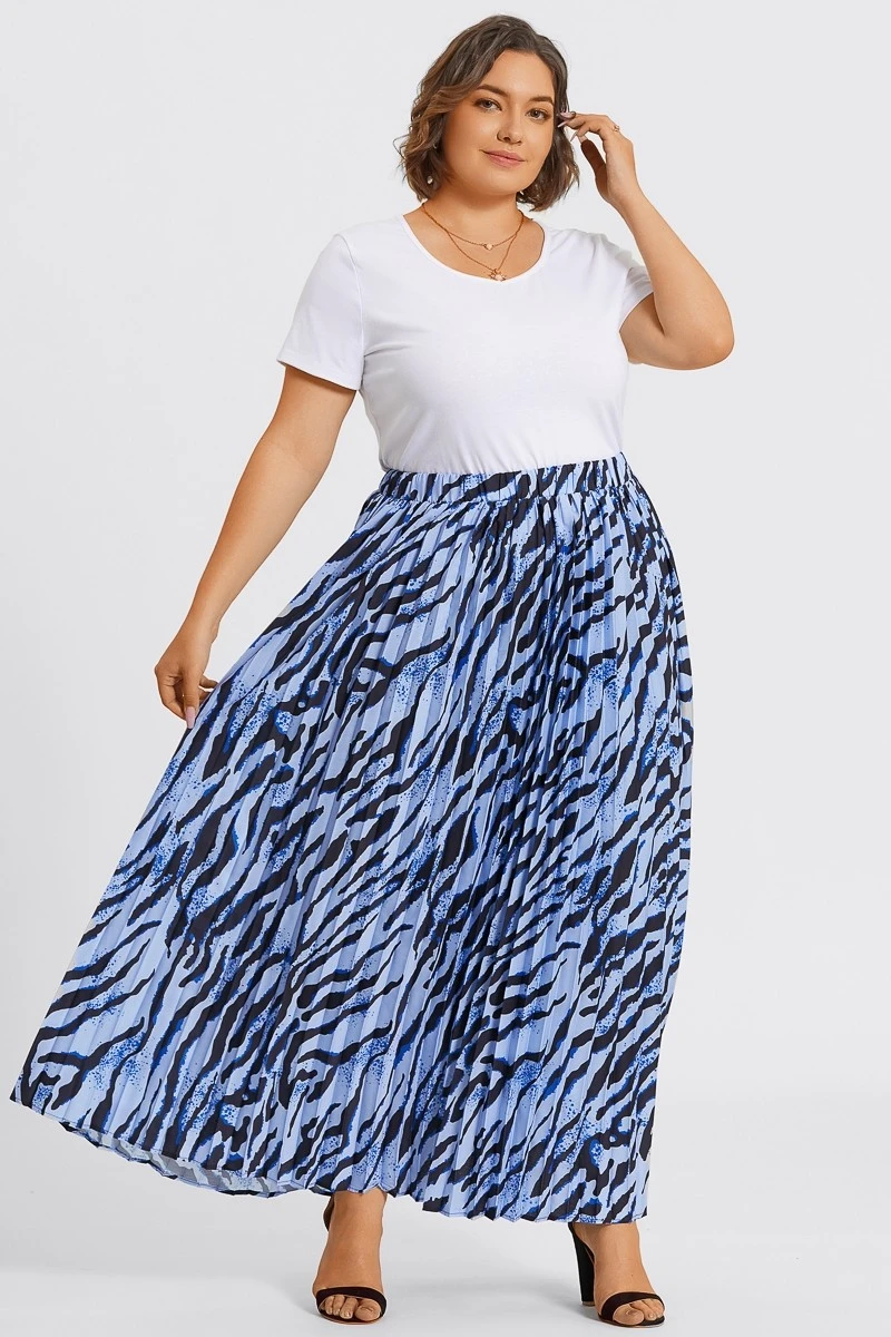 Zebra Print Flowing Crinkled Elastic Waist Long Skirt 1 Zebra Print Flowing Crinkled Elastic Waist Long Skirt