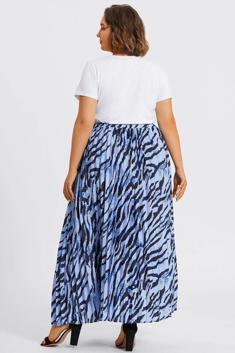 Zebra Print Flowing Crinkled Elastic Waist Long Skirt 2 Zebra Print Flowing Crinkled Elastic Waist Long Skirt - Image 2