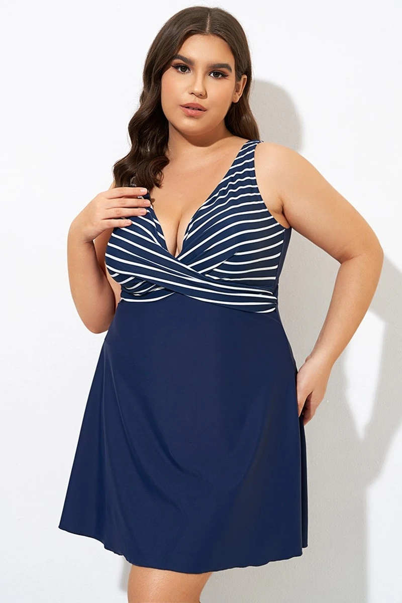 Navy And White Stripe Wrap Front Swimdress 1 Navy And White Stripe Wrap Front Swimdress