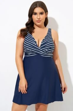 Navy And White Stripe Wrap Front Swimdress 8 Navy And White Stripe Wrap Front Swimdress -Trendy Bikini Set Sales Store dsc00050