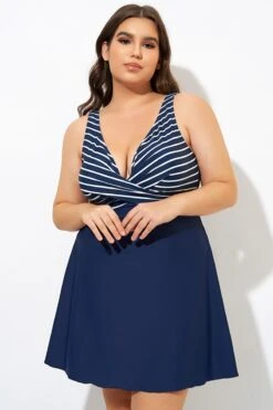 Navy And White Stripe Wrap Front Swimdress 9 Navy And White Stripe Wrap Front Swimdress -Trendy Bikini Set Sales Store dsc00061
