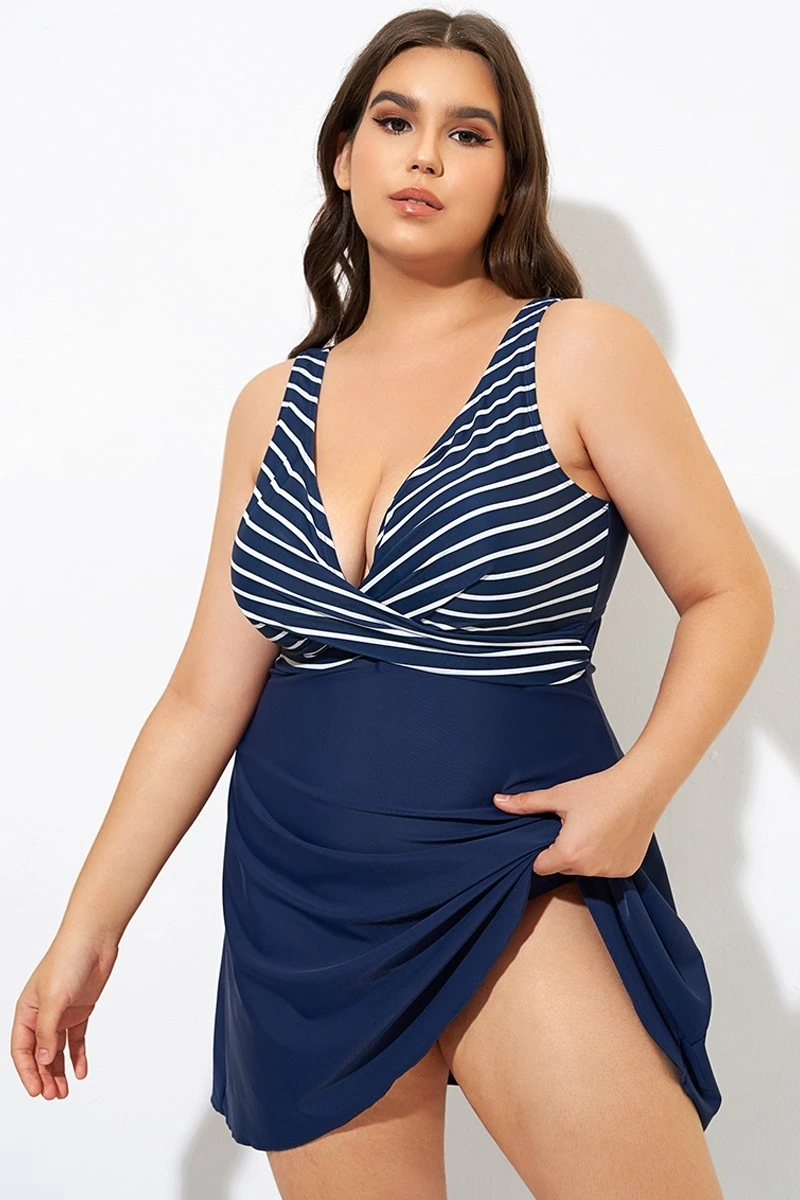 Navy And White Stripe Wrap Front Swimdress 5 Navy And White Stripe Wrap Front Swimdress - Image 5