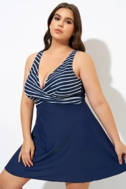 Navy And White Stripe Wrap Front Swimdress 11 Navy And White Stripe Wrap Front Swimdress -Trendy Bikini Set Sales Store dsc00079