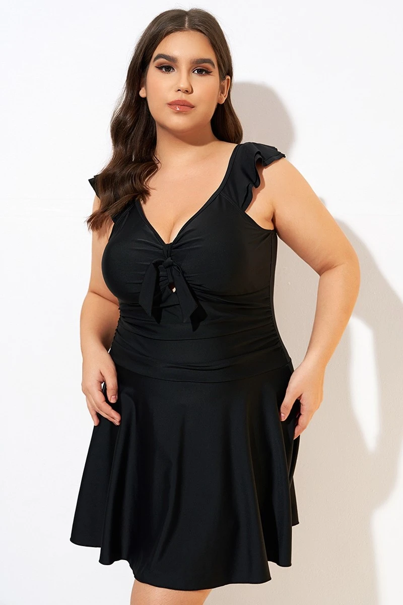 Ruffle Swimsuit Tie Knot Front Ruched Vintage Swimdress 4 Ruffle Swimsuit Tie Knot Front Ruched Vintage Swimdress - Image 4